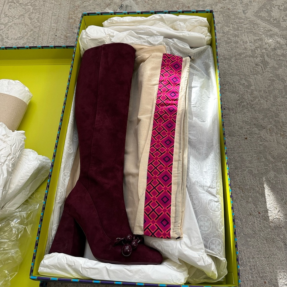 Tory Burch knee high burgundy wine boots 6.5
